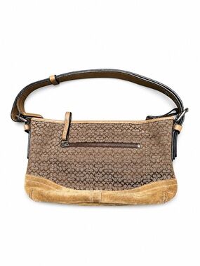 Y2K Coach Signature C Tan Shoulder Bag with khaki Suede Trim